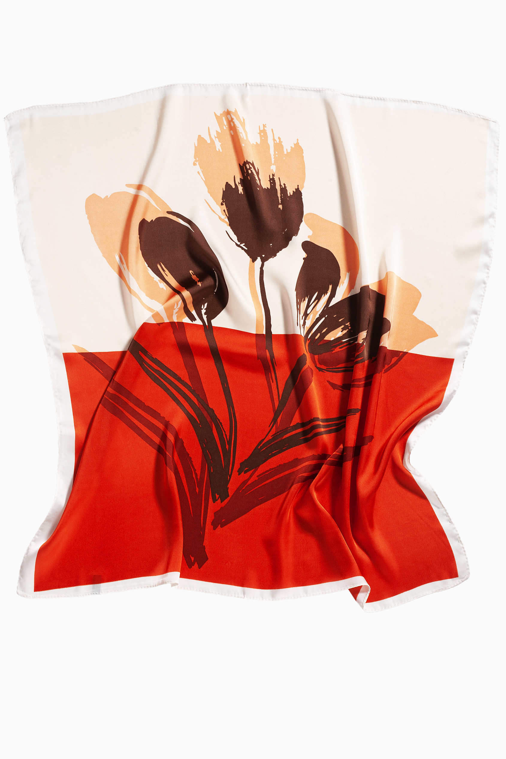 Anna Raxevsky ΜΑΝΤΗΛΙ ΛΑΙΜΟΥ ΚΟΚΚΙΝΟ ΚΑΙ ΕΚΡΟΥ ΜΕ ΜΕΤΑΞΩΤΗ ΥΦΗ ΜΕ ΖΩΓΡΑΦΙΣΜΕΝΑ ΛΟΥΛΟΥΔΙΑ