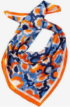 ORANGE AND BLUE FLORAL NECK SCARF WITH SILK TEXTURE  | SCARVES