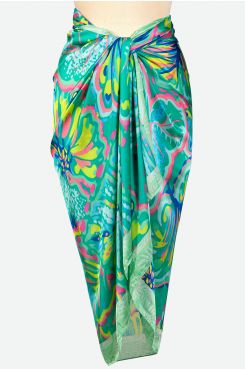 GREEN FLORAL PATTERNED SCARF/SARONG WITH SILK TEXTURE  | SCARVES