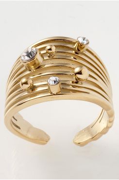 GOLD MUTLI-ROW RING WITH BALLS AND RHINESTONES  | RINGS