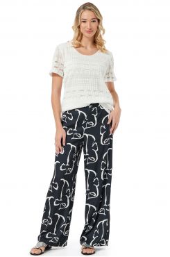 BLACK AND WHITE PANTS WITH WAIST ELASTIC BAND  | TROUSERS/SKIRTS