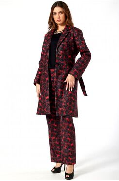 RED AND BLACK ROSE PATTERNED LONG COAT  | JACKETS/OUTERWEAR