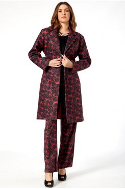 RED AND BLACK ROSE PATTERNED LONG COAT  | JACKETS/OUTERWEAR