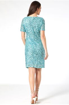 LIGHT BLUE SEQUIN DRESS IN STRAIGHT LINE FIT  | DRESSES