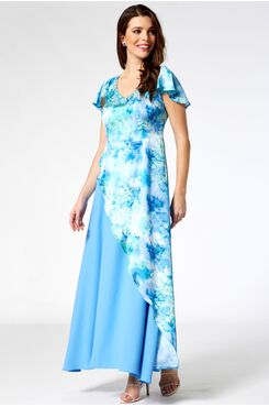 FLORAL SATIN AND MUSLIN DRESS  | DRESSES