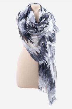 GREY AND WHITE SCARF WITH GOLD DETAILS  | SCARVES