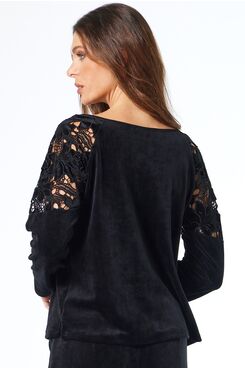 ΒΕΛΟΥΔΙΝΗ ΜΠΛΟΥΖΑ ΜΕ ΔΑΝΤΕΛΑ ΣΤΟΥΣ ΩΜΟΥΣ  | BLOUSES/SHIRTS