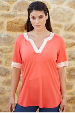 CORAL "V" NECKLINE BLOUSE  | BLOUSES