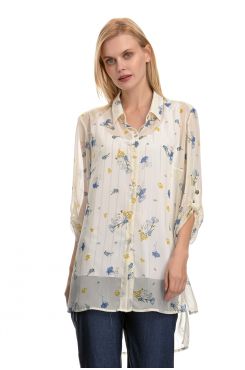 OFF WHITE FLORAL MUSLIN SHIRT WITH LUREX  | BLOUSES