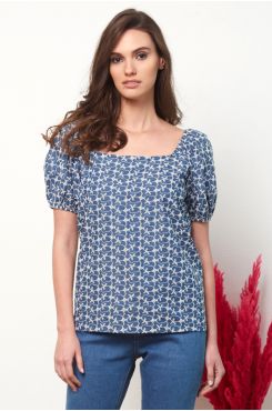 SHORT SLEEVED EMBROIDERY BLOUSE  | BLOUSES