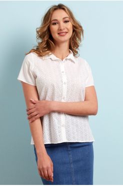 WHITE COTTON LACE SHORT SLEEVED SHIRT  | BLOUSES