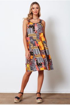 PATTERNED SLEEVELESS DRESS WITH RUFFLES  | DRESSES