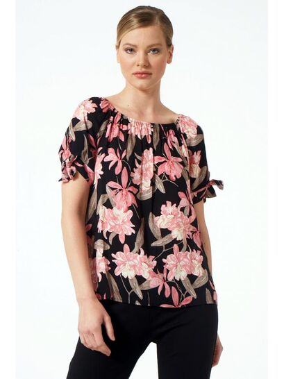 FLORAL BLOUSE WITH ELASTIC NECKLINE FOR OFF SHOULDER STYLE  | BLOUSES