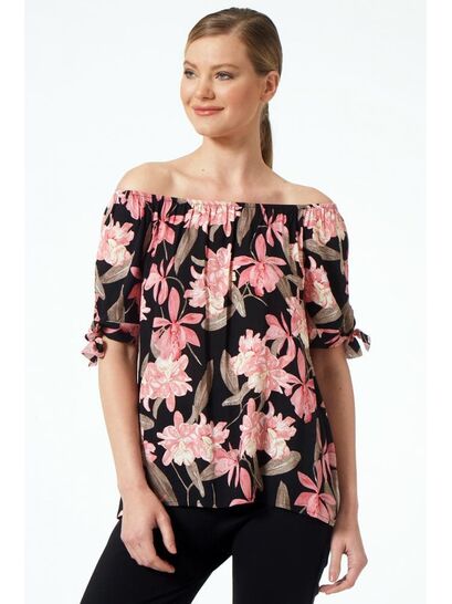 FLORAL BLOUSE WITH ELASTIC NECKLINE FOR OFF SHOULDER STYLE  | BLOUSES