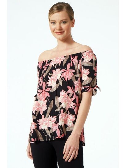 FLORAL BLOUSE WITH ELASTIC NECKLINE FOR OFF SHOULDER STYLE  | BLOUSES