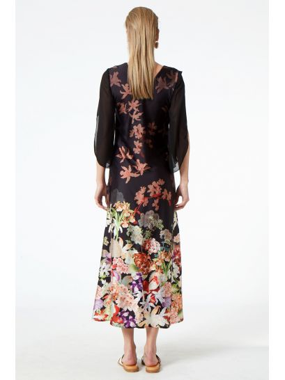 FLORAL SATIN MAXI DRESS  | DRESSES