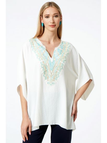 OFF WHITE CAFTAN WITH DECORATIVE DETAILS ON THE BUST  | TUNICS/CAFTANS