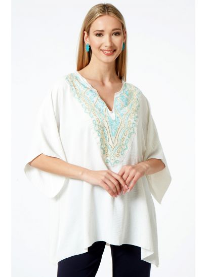 OFF WHITE CAFTAN WITH DECORATIVE DETAILS ON THE BUST  | TUNICS/CAFTANS