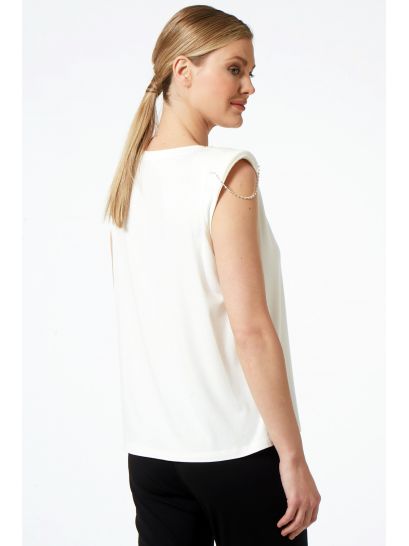 WHITE SLEEVELESS BLOUSE WITH SHOULDER PADS AND RHINESTONES  | BLOUSES