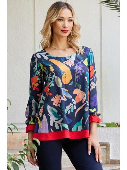 PATTERNED BLOUSE WITH RED DETAILS ON THE FINISHINGS  | BLOUSES/SHIRTS