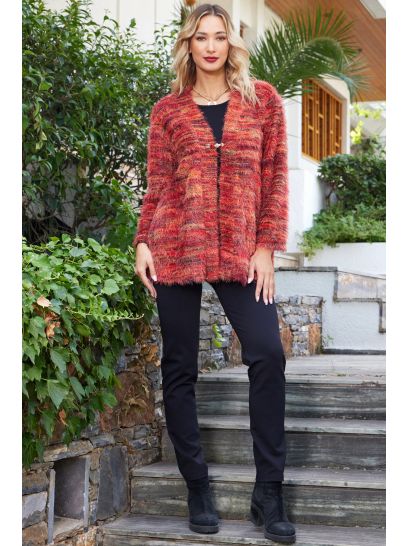 RED KNIT MOHAIR STYLE JACKET  | JACKETS/OUTERWEAR