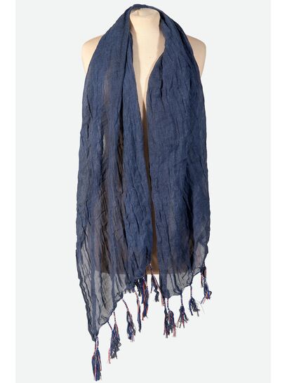 BLUE SCARF/SARONG WITH COLORFUL THREADS ON THE TASSELS  | SCARVES