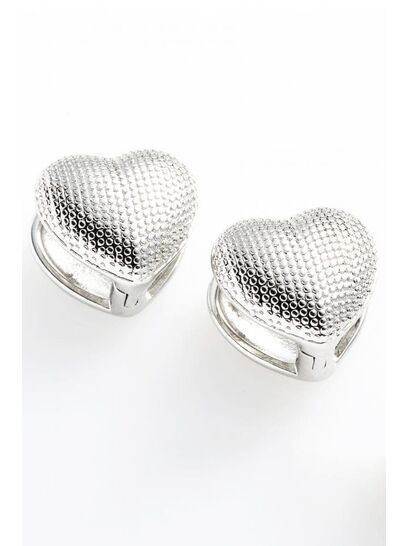SILVER TEXTURED HEART SHAPE EARRINGS  | EARRINGS