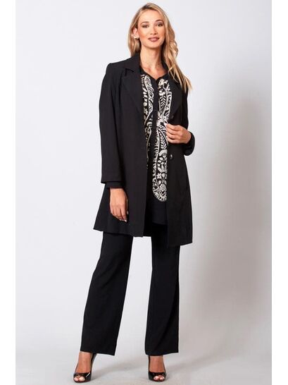 BLACK LONG COAT WITH COLLAR AND LAPEL  | JACKETS/OUTERWEAR