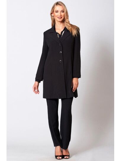 BLACK LONG COAT WITH COLLAR AND LAPEL  | JACKETS/OUTERWEAR