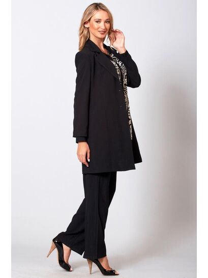 BLACK LONG COAT WITH COLLAR AND LAPEL  | JACKETS/OUTERWEAR