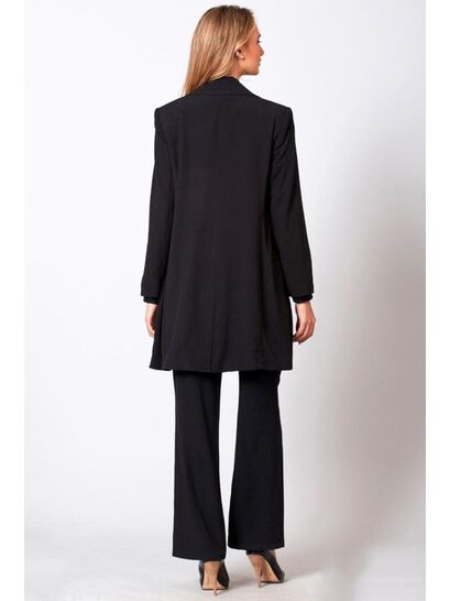 BLACK LONG COAT WITH COLLAR AND LAPEL  | JACKETS/OUTERWEAR