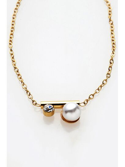 GOLD CHAIN BRACELET WITH PEARL AND RHINESTONE  | BRACELETS