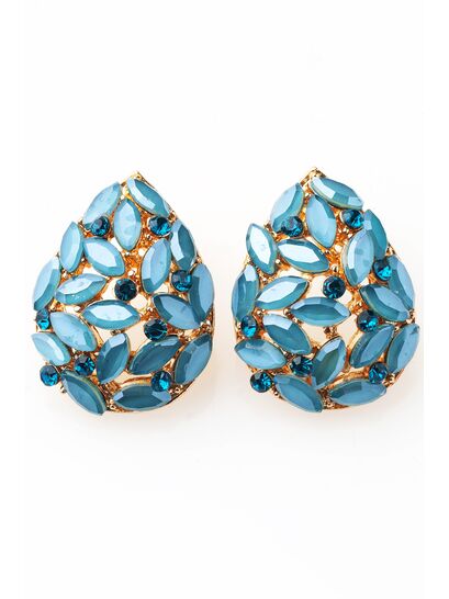 PETROL RHINESTONE EGG SHAPED EARRINGS  | EARRINGS