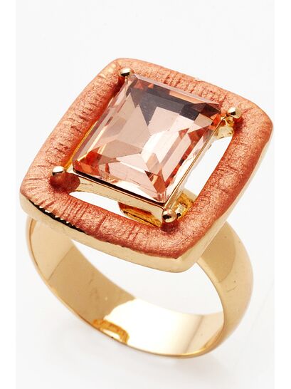 GOLD RING WITH A PINK RECTANGULAR RHINESTONE  | RINGS