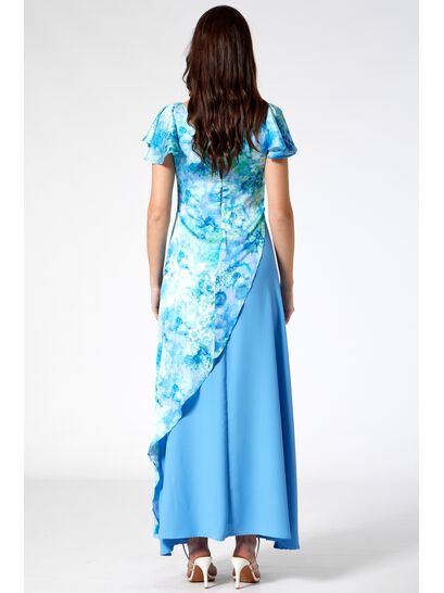 FLORAL SATIN DRESS WITH MUSLIN  | DRESSES