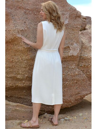 OFF WHITE SLEEVELESS DRESS WITH BELT  | DRESSES