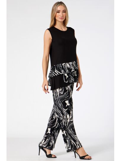 BLACK PATTERNED PLEATED PANTS WITH ELASTIC WAISTBAND  | TROUSERS/SKIRTS