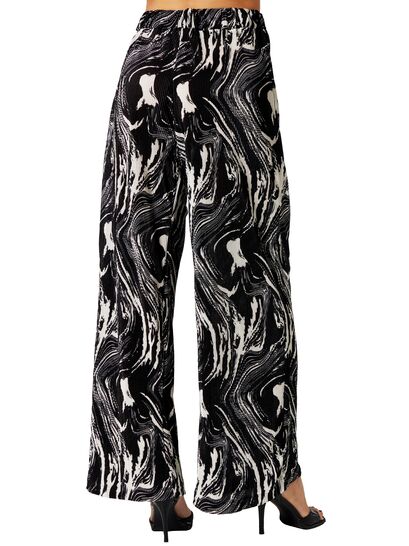 BLACK PATTERNED PLEATED PANTS WITH ELASTIC WAISTBAND  | TROUSERS/SKIRTS