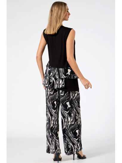 BLACK PATTERNED PLEATED PANTS WITH ELASTIC WAISTBAND  | TROUSERS/SKIRTS