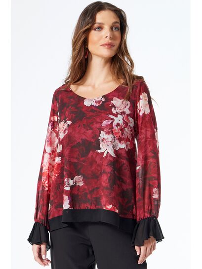 ΦΛΟΡΑΛ ΜΠΛΟΥΖΑ ΜΟΥΣΕΛΙΝΑ ΜΕ ΒΟΛΑΝ  | BLOUSES/SHIRTS