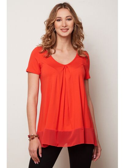 CORAL PLEATED BLOUSE WITH RUFFLES  | BLOUSES CORAL PLEATED BLOUSE WITH RUFFLES  | BLOUSES