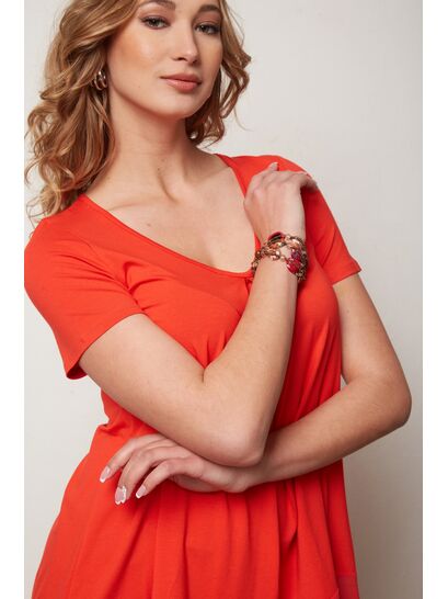 CORAL PLEATED BLOUSE WITH RUFFLES  | BLOUSES CORAL PLEATED BLOUSE WITH RUFFLES  | BLOUSES