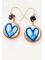 GOLD DANGLING EARRINGS WITH A BLUE HEART DRAWN ON A ROUND WHITE STONE  | EARRINGS