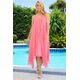 PINK MUSLIN DRESS WITH ASYMMETRIC LENGTH FINISHING AND OVERLAPPING LAYERS  | DRESSES