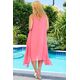 PINK MUSLIN DRESS WITH ASYMMETRIC LENGTH FINISHING AND OVERLAPPING LAYERS  | DRESSES